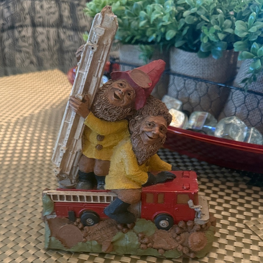 Gnome Firefighter Figurine with Red Fire Truck (Tom Clark) Collectible